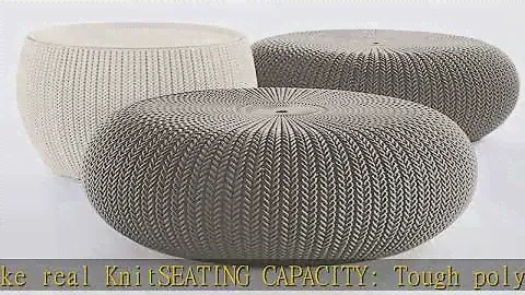 Keter Urban Knit Pouf Ottoman Set of 2 with Storage Table for Patio and Room Décor-Perfect for Balc